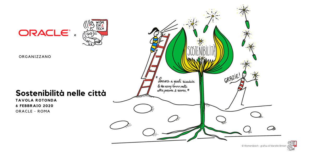 Poster per l'evento intitolato "Tavola rotonda "Sostenibilità nelle città" - Oracle, Roma"