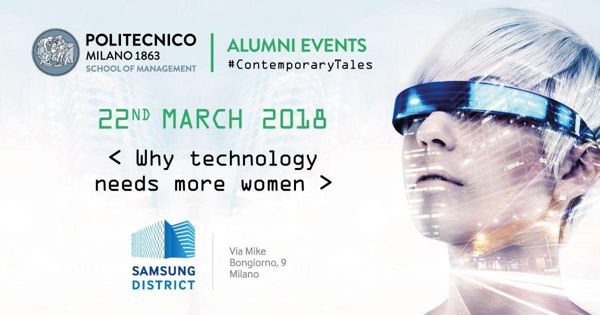 Poster per l'evento intitolato "Why technology needs more women"