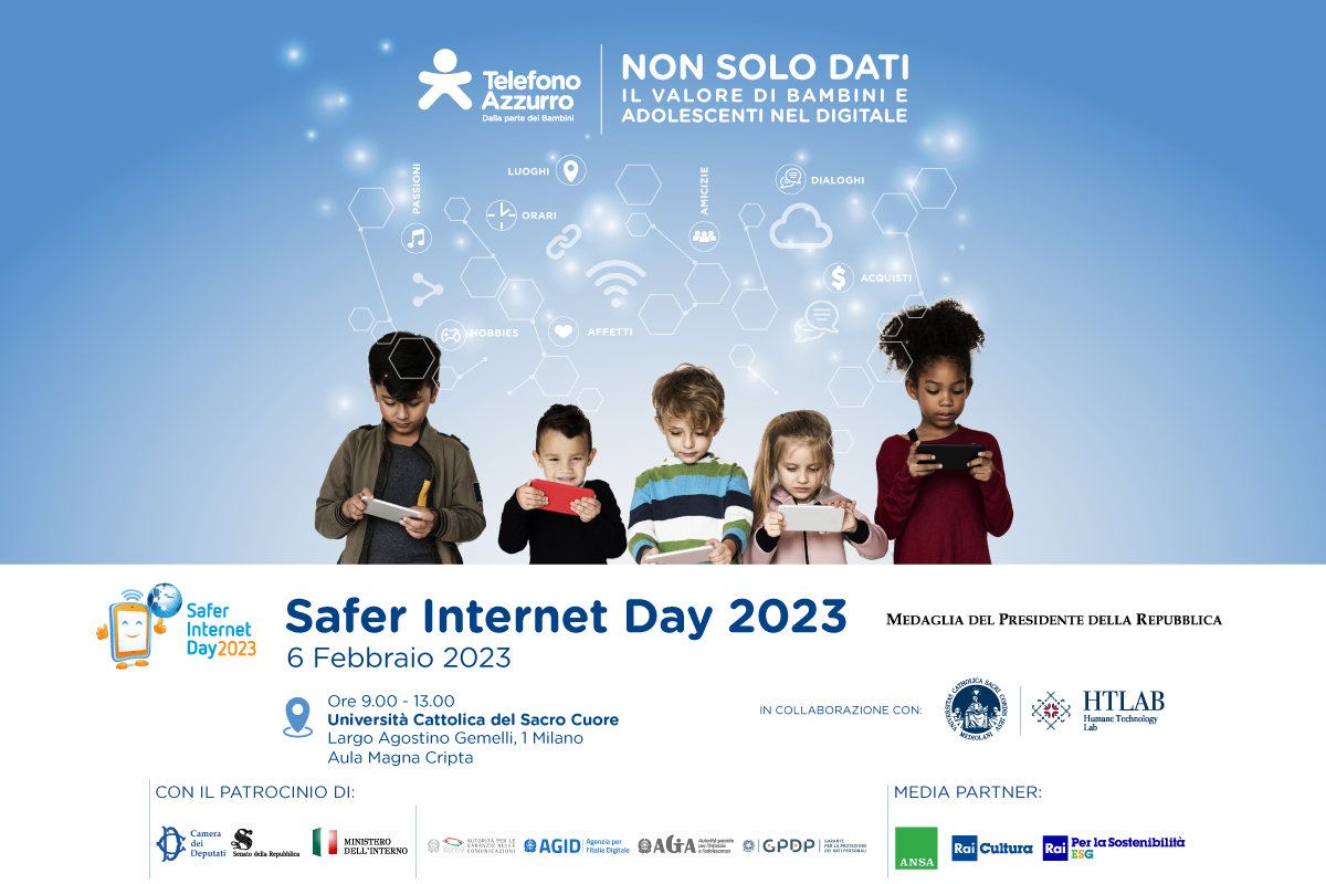 Poster per l'evento intitolato "Telefono Azzurro | Safer Internet Day 2023"