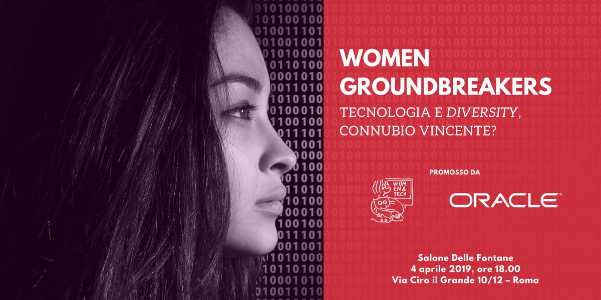 Poster per l'evento intitolato "Women Groundbreakers – tecnologia e diversity, connubio vincente?"