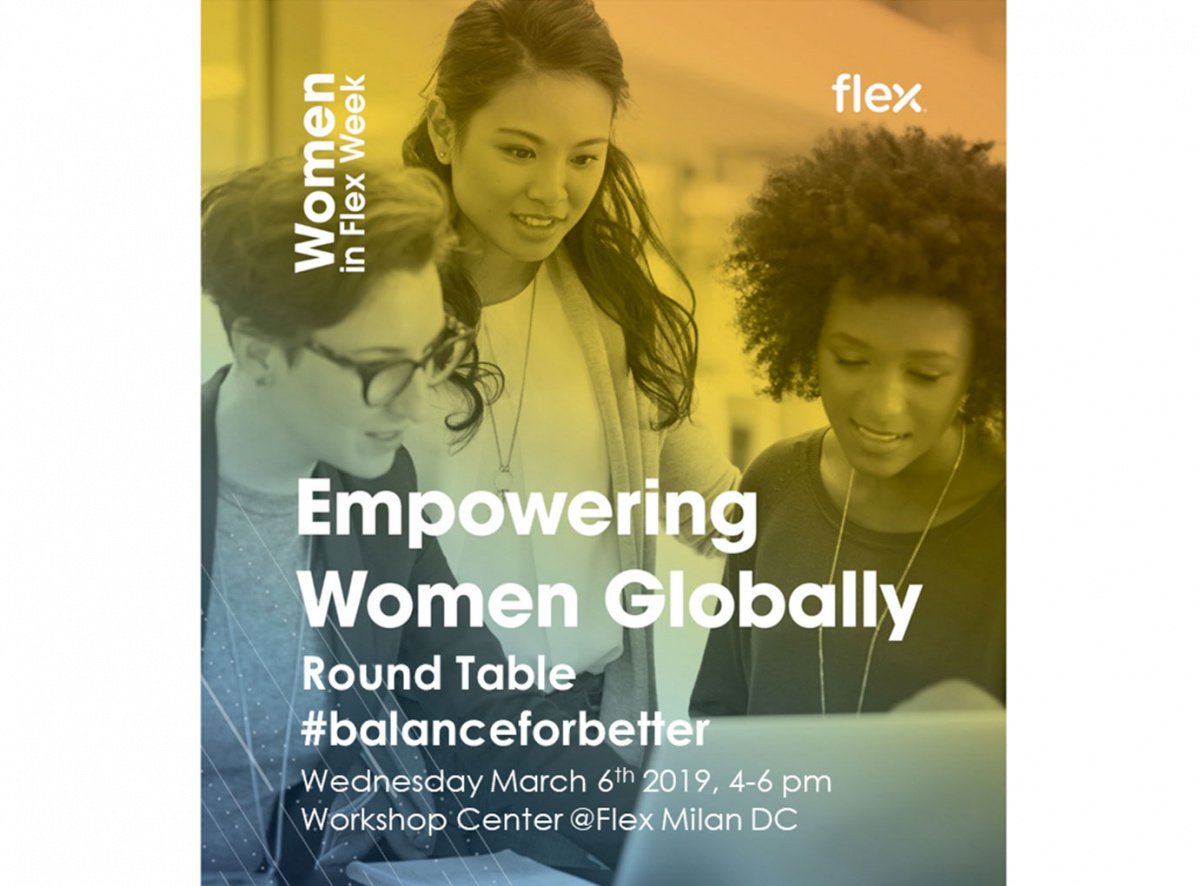 Poster per l'evento intitolato "Flex Empowering Women Globally"
