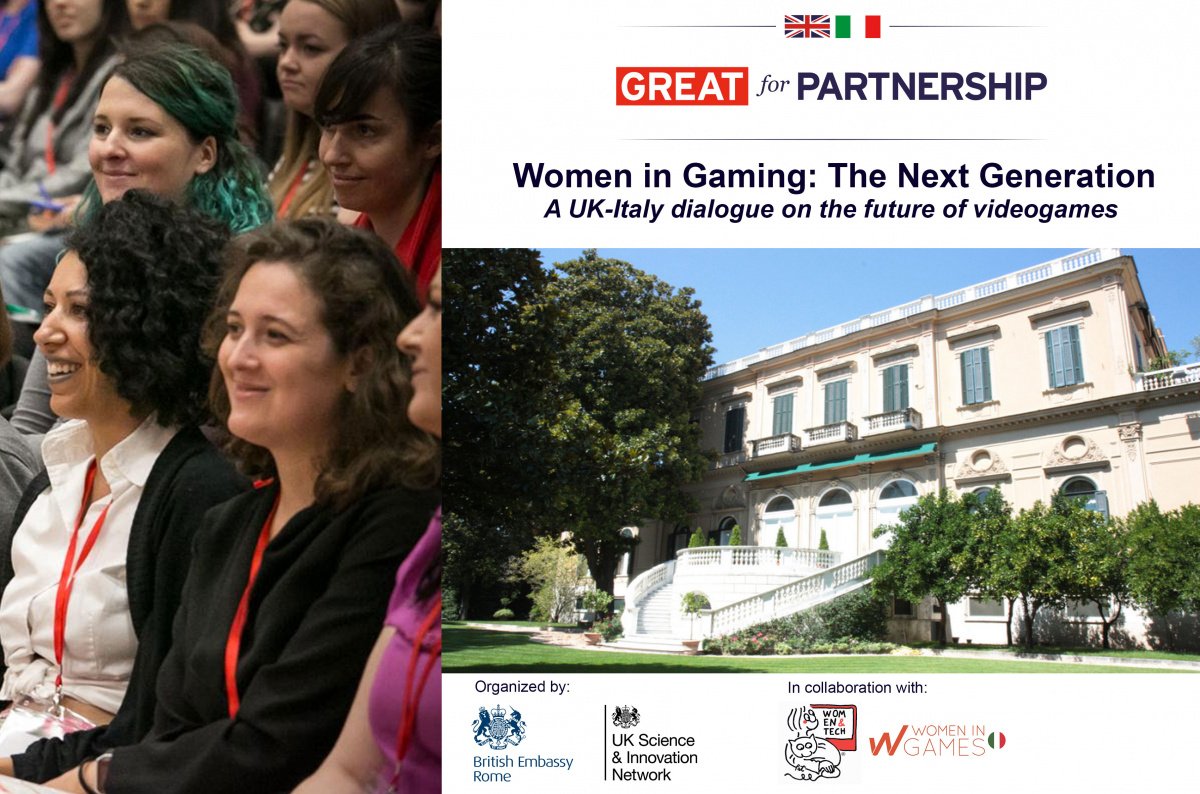 Poster per l'evento intitolato "Women in Gaming: the next generation"