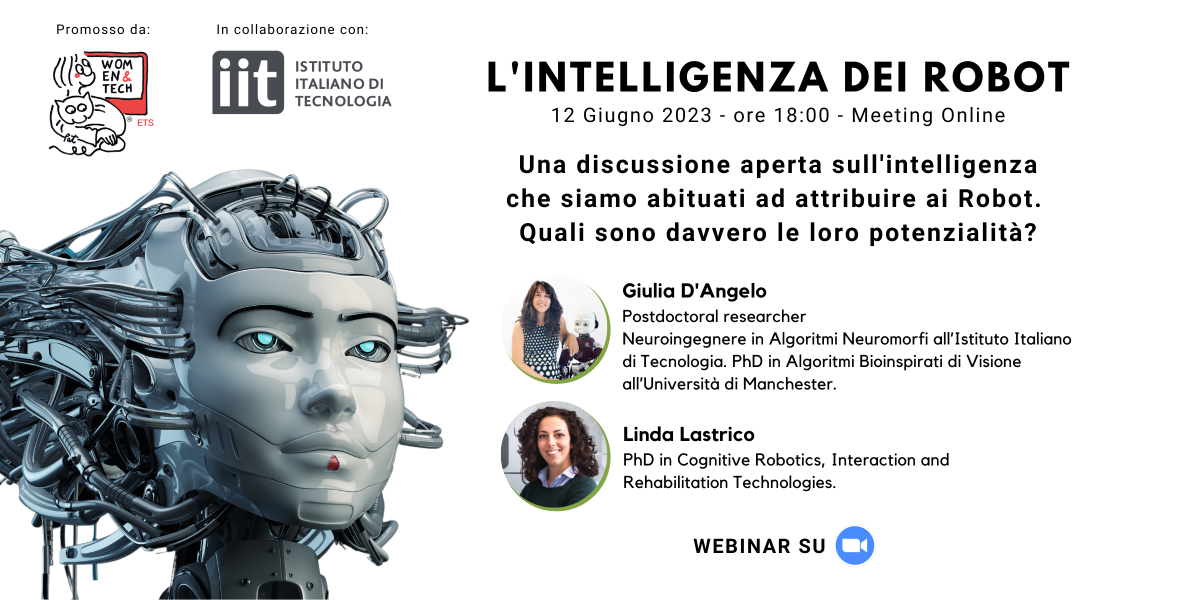 Poster per l'evento intitolato "L'intelligenza dei robot"