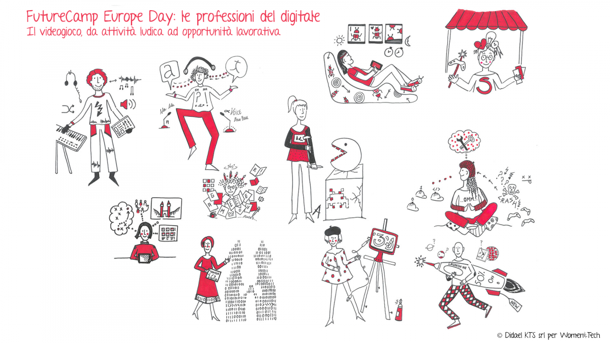 Poster per l'evento intitolato "FutureCamp Europe Day: le professioni del digitale"