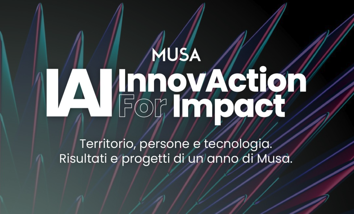 Poster per l'evento intitolato "Il lavoro al centro dell'innovazione sostenibile: un anno di MUSA"
