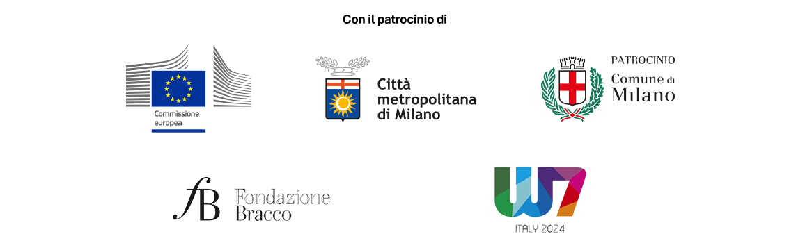 Con il patrocinio di Commissione Europea, Città Metropolitana di Milano, Comune di Milano, Fondazione Bracco, Women7 Italy